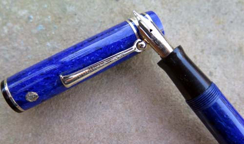 WAHL EVERSHARP GOLD SEAL DORIC OVERSIZED LAPIS FOUNTAIN PEN WITH GOLD FILLED TRIM AND ROLLER CLIP